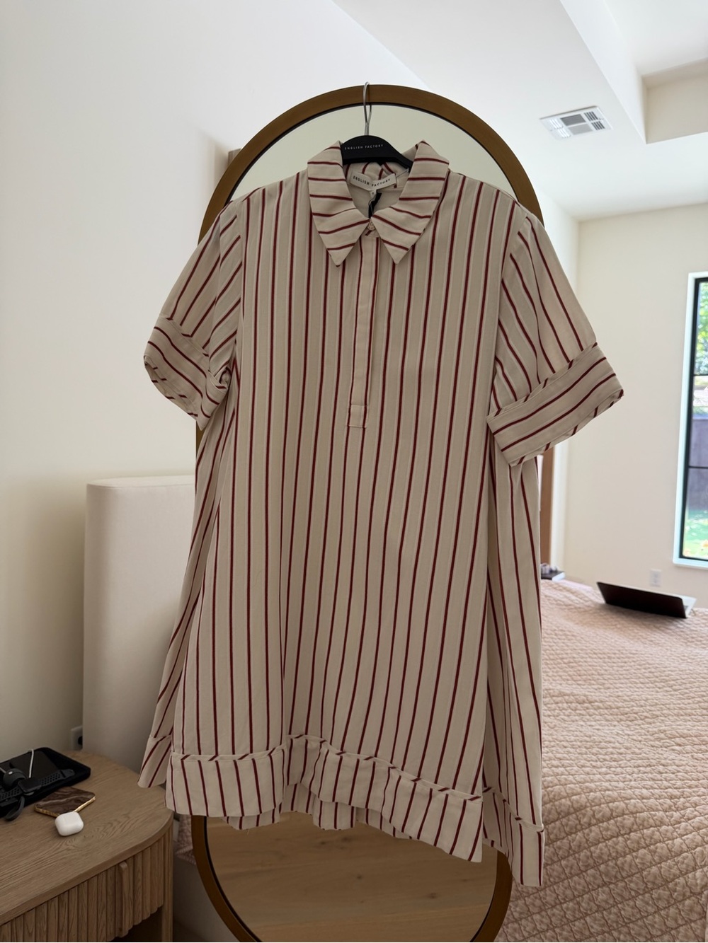 English Factory Cream Dress with Red Stripes